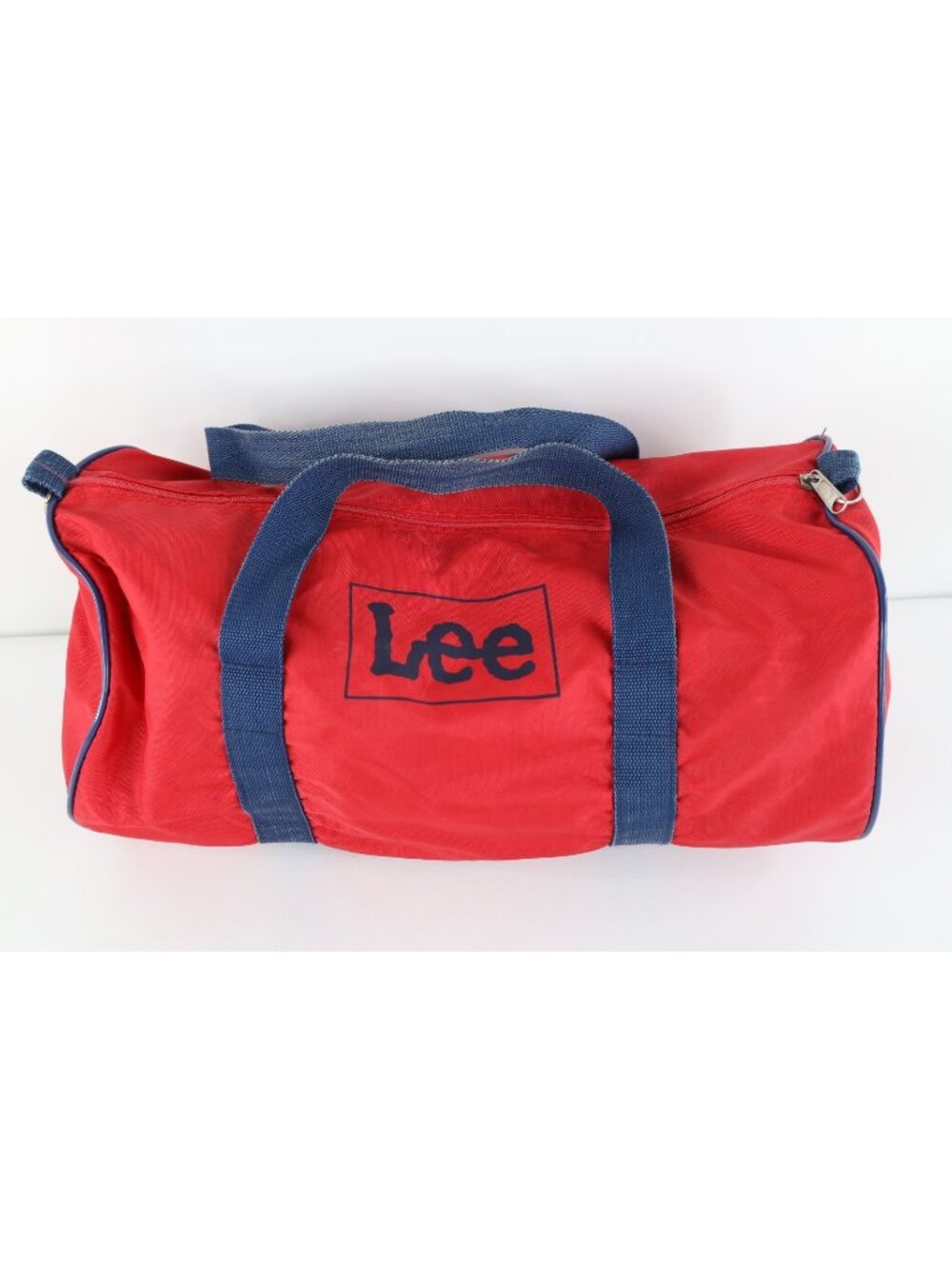 Vintage 70s 80s Lee Dungarees Spell Out Box Logo Handled Duffel Bag Carry On Red